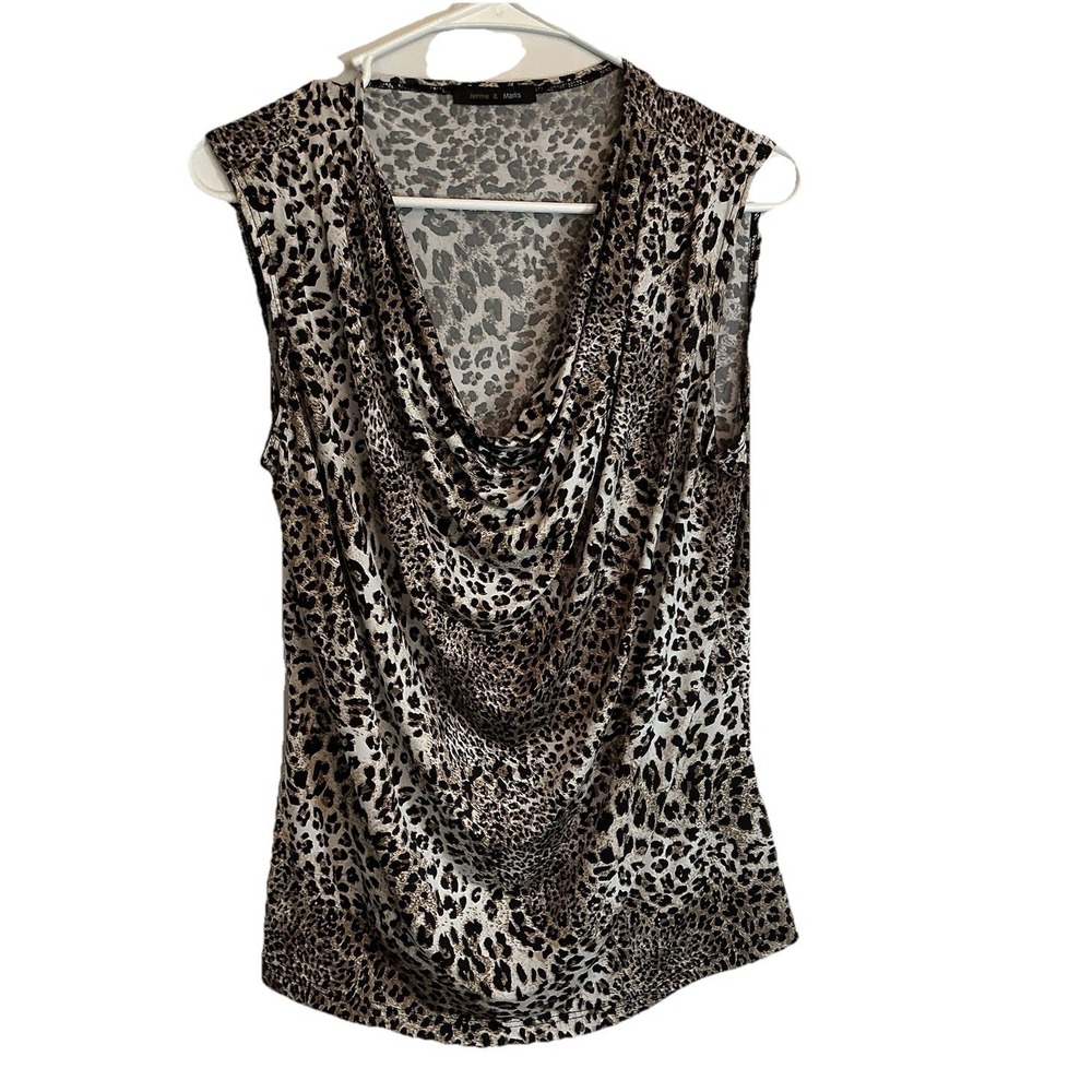 Jennie & Marlis Cheetah Leopard Animal‎ Print Drape Neck Stretch Tank Top Size M
